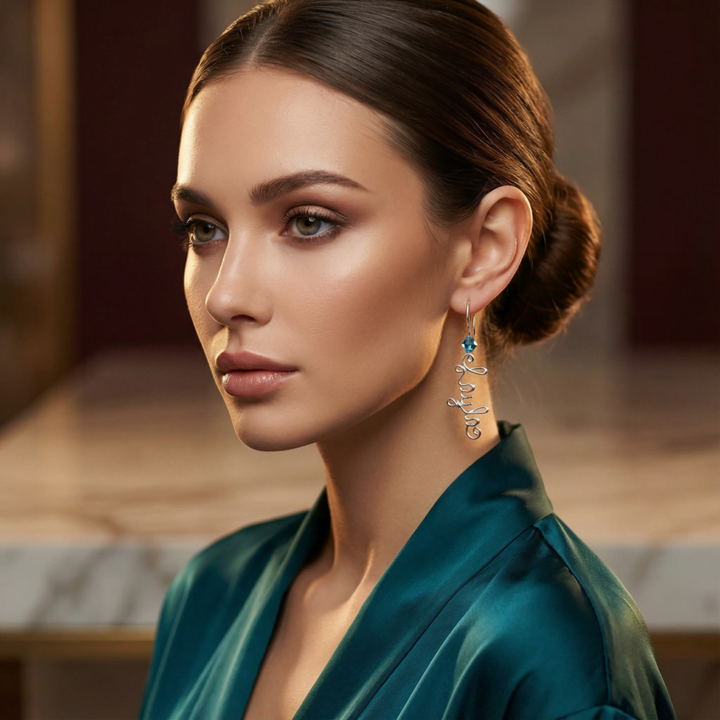 Birthstone Script Earring (925 Silver)